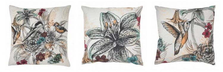 Botantical print cushions with a pop of colour