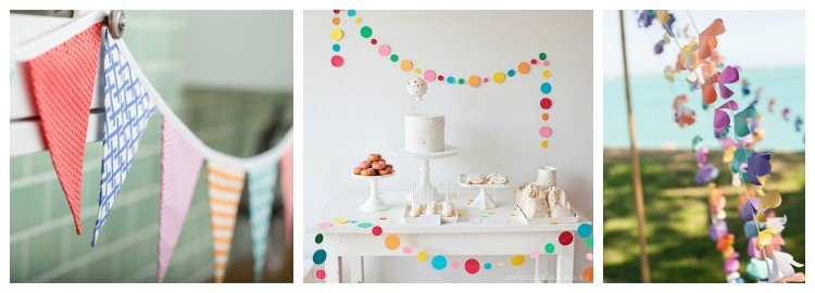 colourful summer party ideas - bunting, confetti garlands and paper garlands