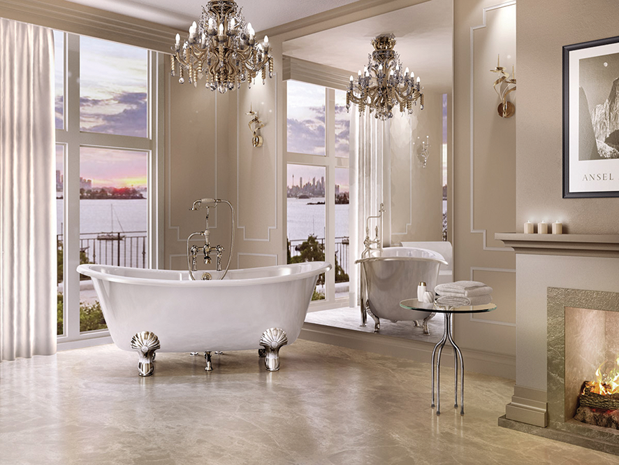 Bathroom with chandelier 
